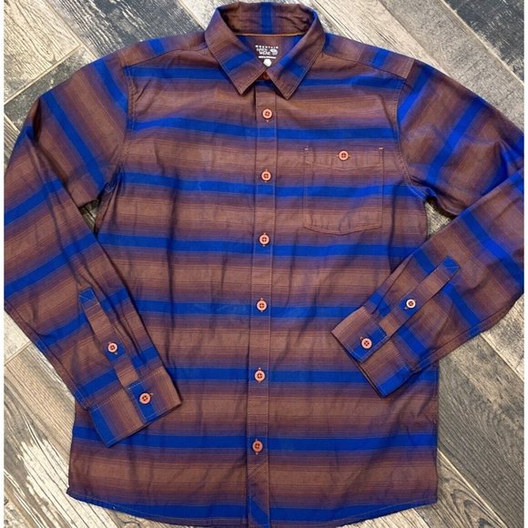 Mountain Hardwear Long Sleeve Button Shirt Mens Blue Stripe Cotton‎ Blend Small - Picture 1 of 6